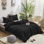 Luxlovery Black California King Comforters Set Women Men Solid Black Bedding Comforter Set Cal King Soft Breathable Lightweight