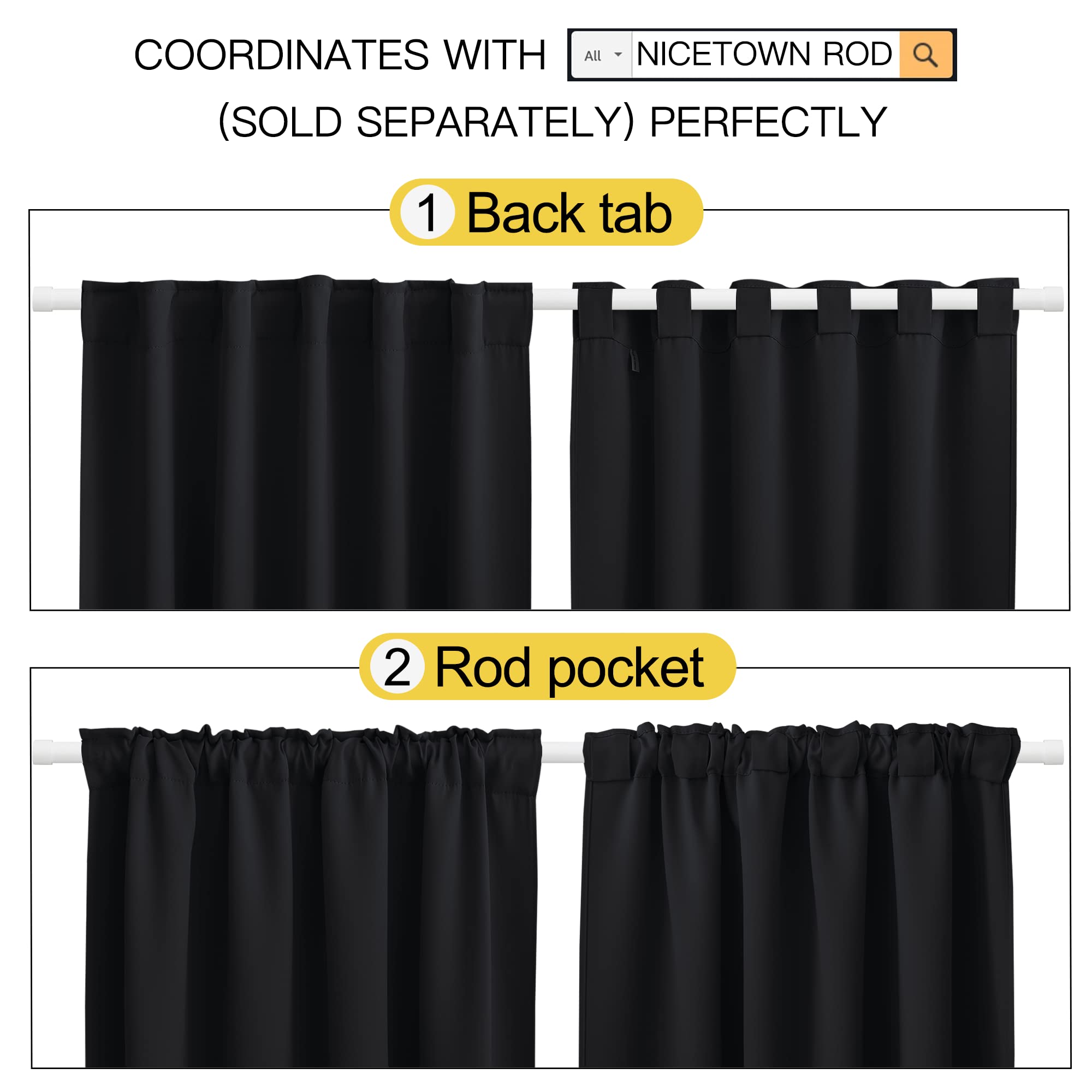 Nicetown Halloween Black Blackout Living Room Curtains 84 Inches Long, Black Out Curtain Panels For Bedroom - (Black Color) W52