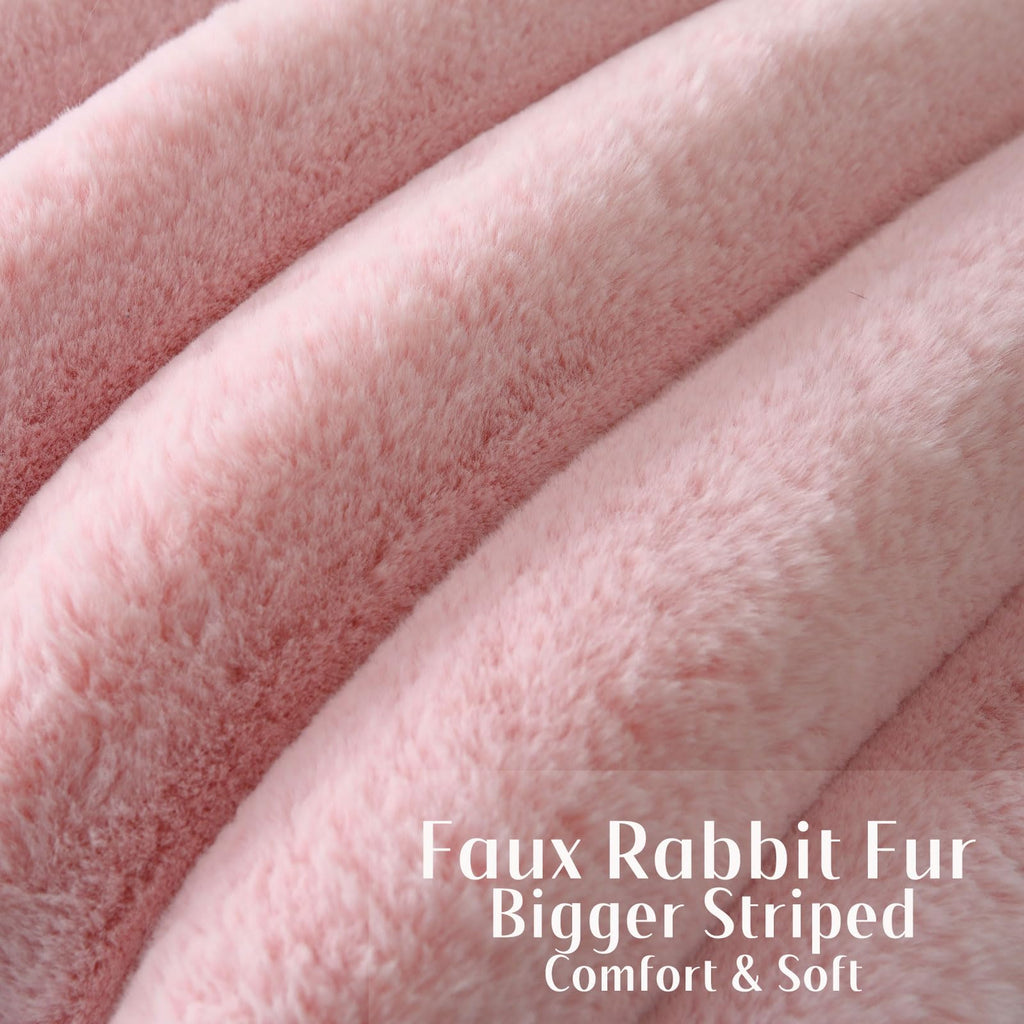 Futei Pink Decorative Throw Pillow Covers 16X16 Inch Set Of 2, Square Soft Faux Rabbit Fur Big Striped Cushion Cover,Home Decor