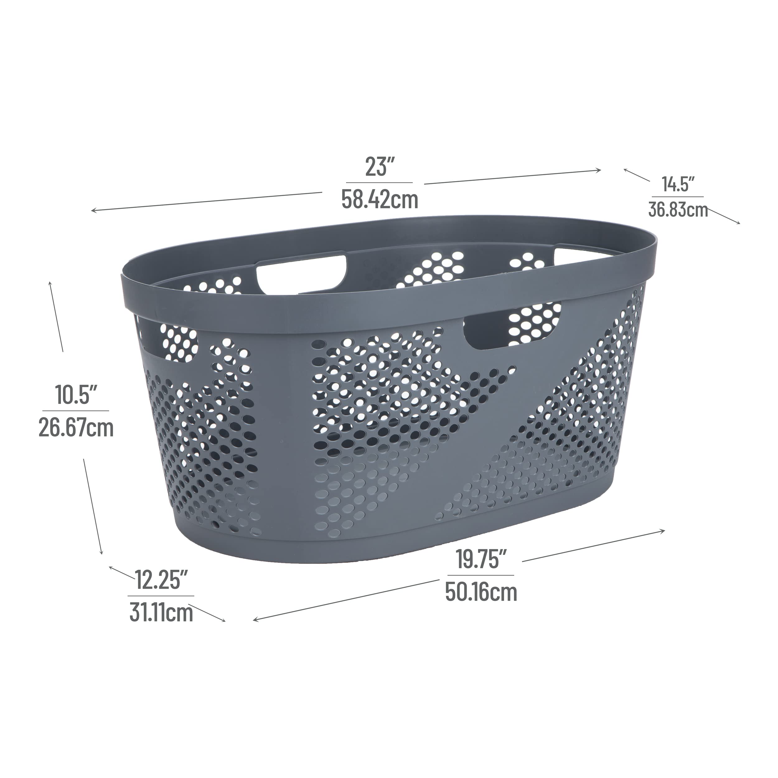 Mind Reader 40L Laundry Basket, Clothes Hamper, Ventilated, Plastic, 23''L X 14.5''W X 10.5''H, Set Of 2, Gray