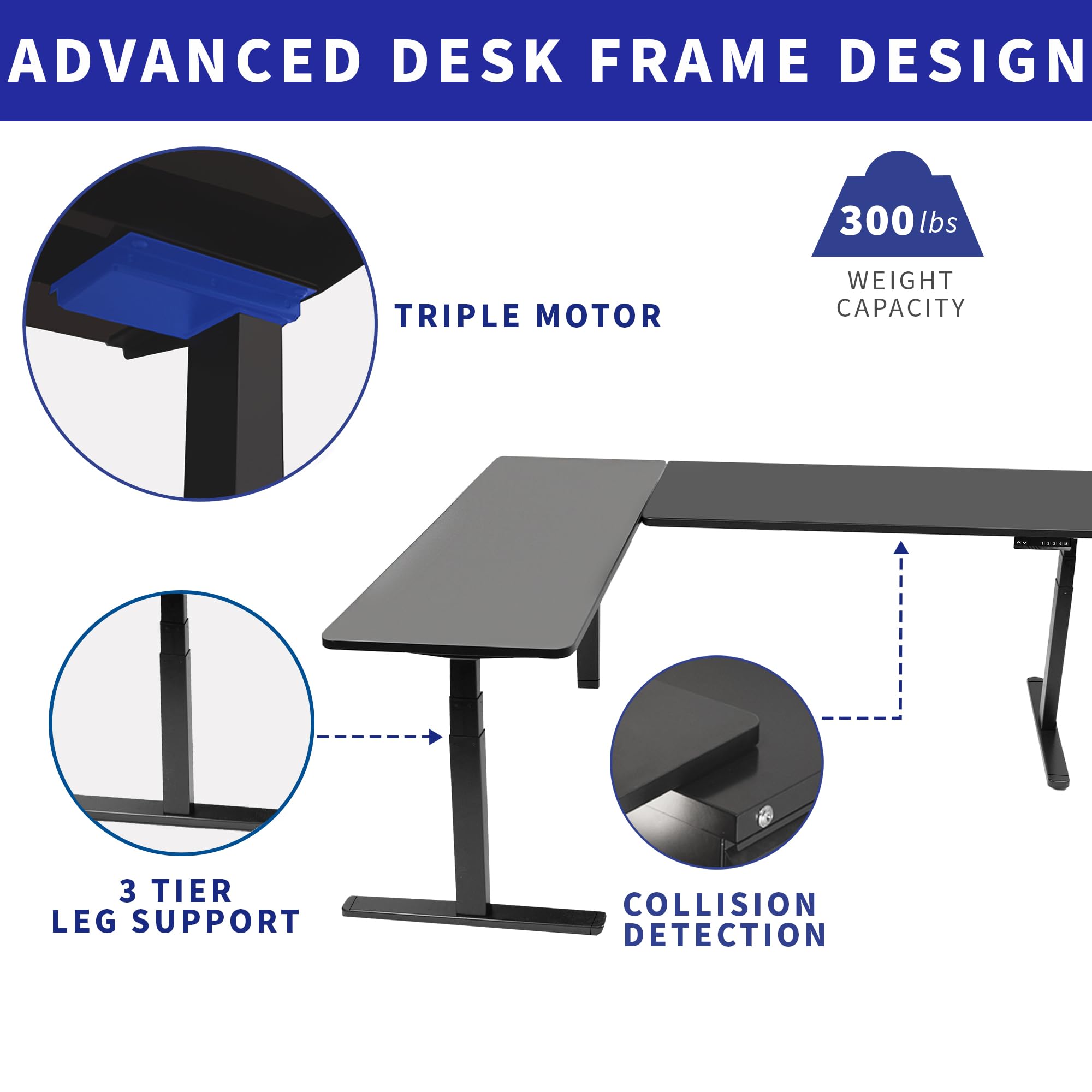 Vivo Electric Height Adjustable 83 X 60 Inch Corner Stand Up Desk, 2 Black Solid Table Tops, Black Frame, Memory Controller, L-Shaped Workstation, 3E Series, Desk-Kit-3E8B