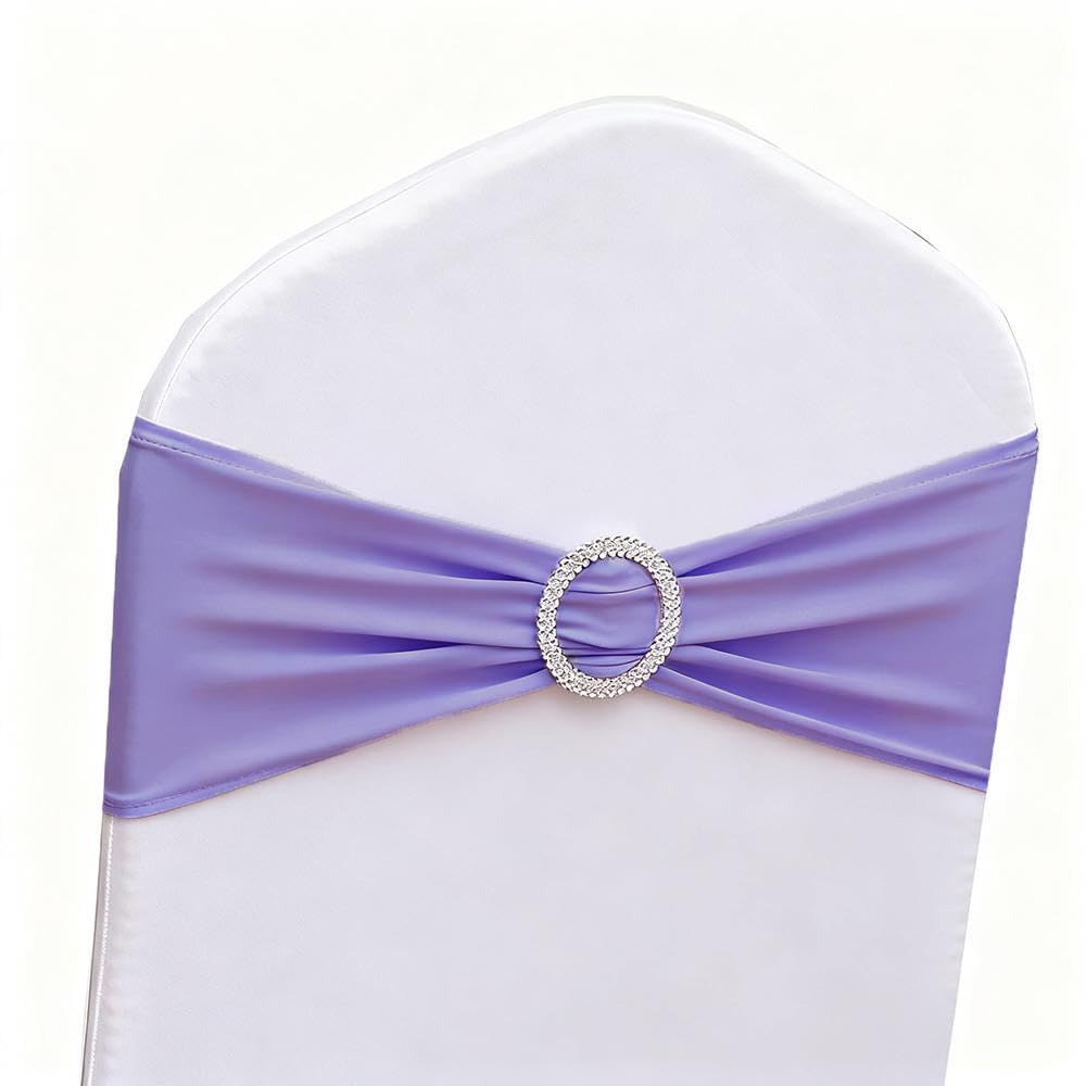 Gankar 100Pcs Lavender Chair Sashes For Wedding Ceremony, Elastic Chair Bands Bows For Party Banquet Theme Hotel Restaurant Even