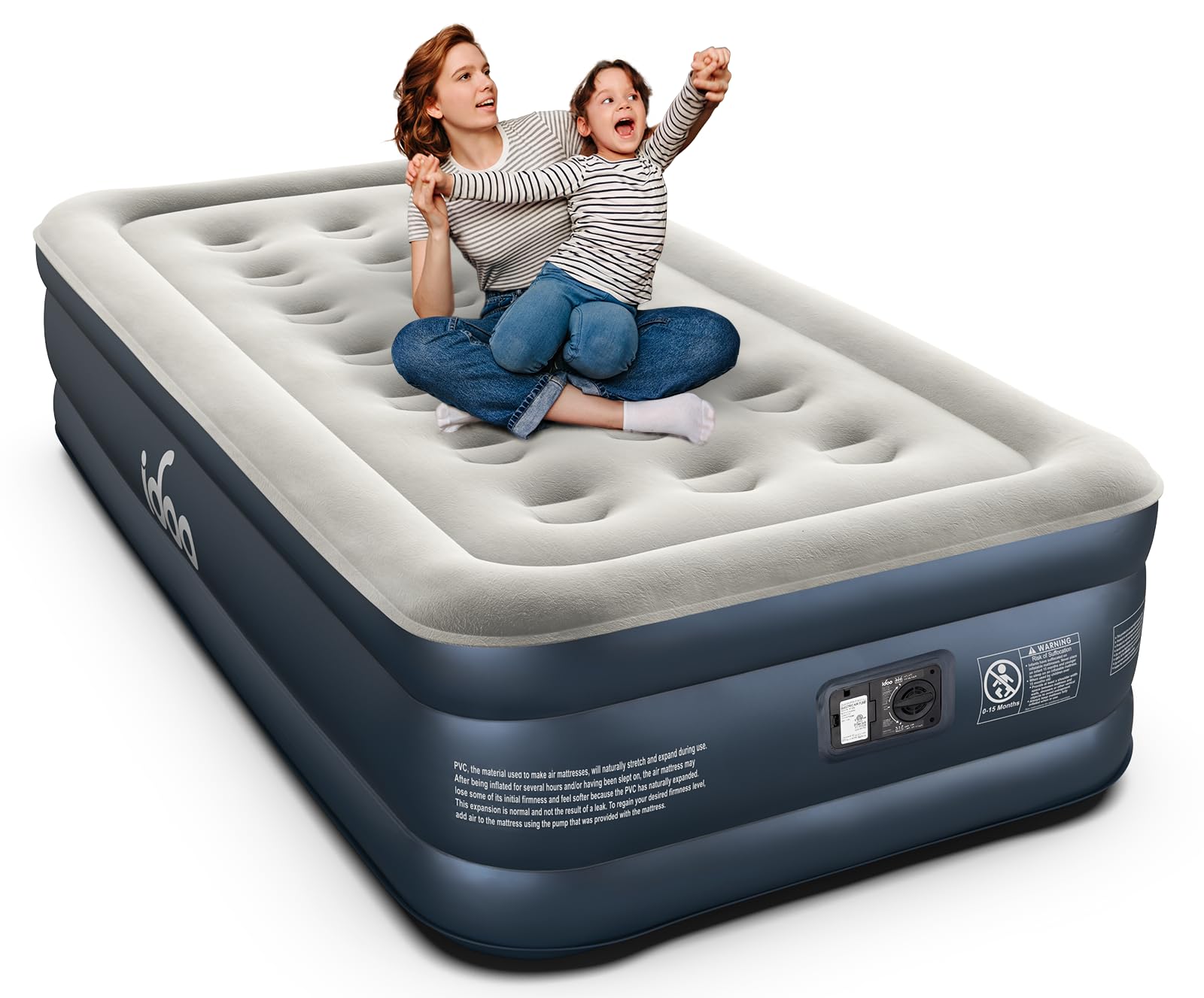 Idoo Luxury Twin Air Mattress With Built In Pump, 18' Raised Comfort Blow Up Mattress, Inflatable Mattress For Guests & Home, A