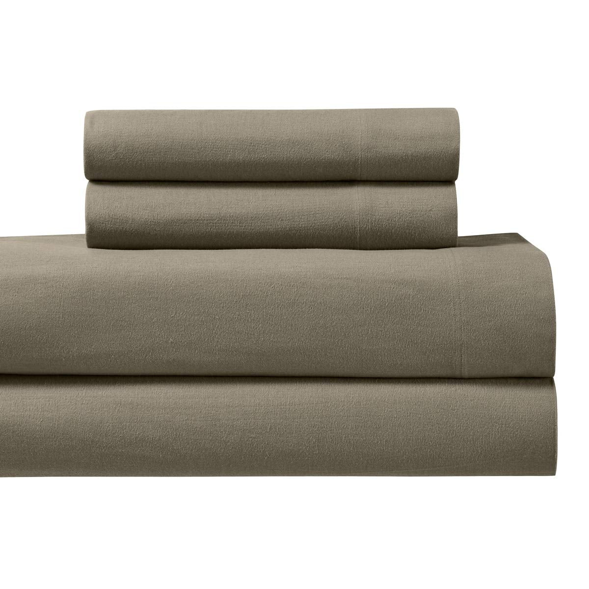 Royal Tradition Heavyweight Flannel, 100 Percent Cotton King 4Pc Bed Sheets Set, Taupe, 170 Gsm