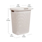 Mind Reader 50L Slim Laundry Hamper, Clothes Basket, Lid, Wicker Design, Plastic, 17.65'L X 13.75'W X 21'H, Ivory