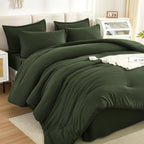 Litanika Comforter Full Size Set Olive Green - 7 Pieces Bed In A Bag Full Beddding Comforter Sets, Plain Lightweight Bed Set Wit