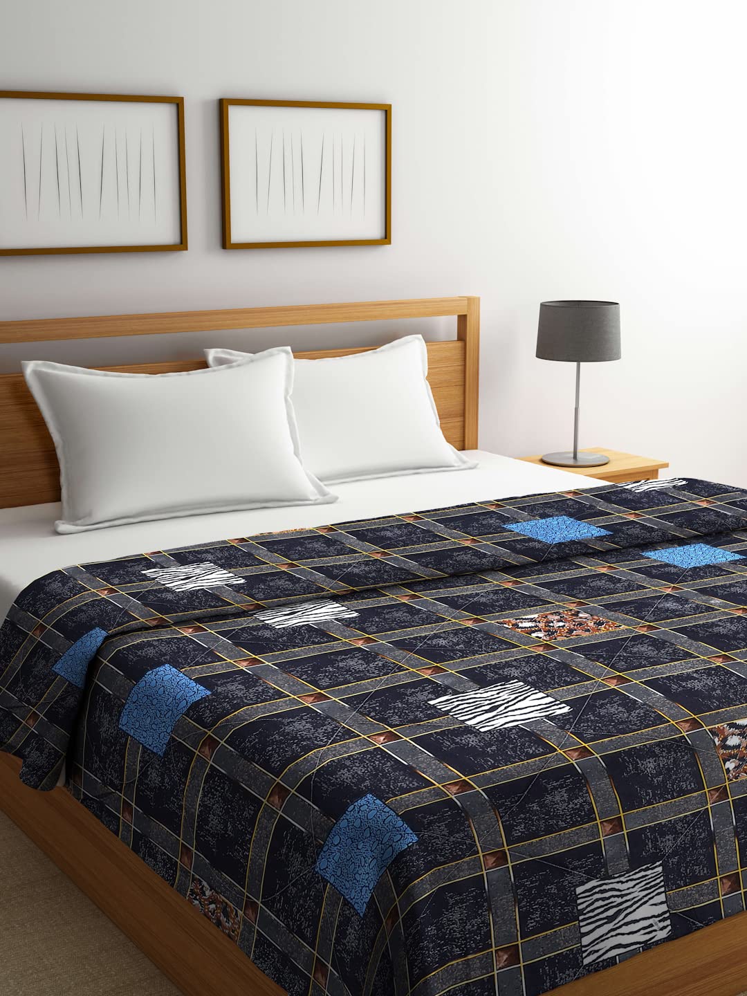 Fabinaliv Geometric Black 210 Tc Polycotton King Size Double Bed Comforter (Flco1006Black)