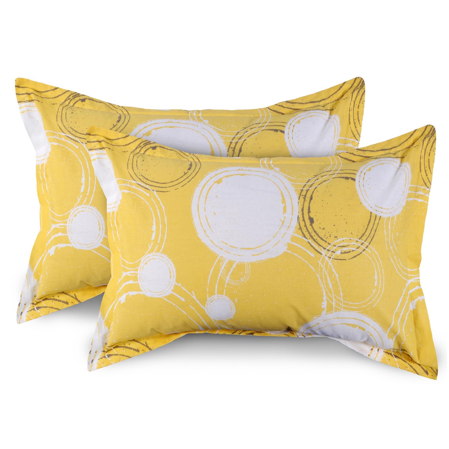 Huesland By Ahmedabad Cotton 144 Tc Cotton Pillow Covers Set Of 2  Yellow & Off White