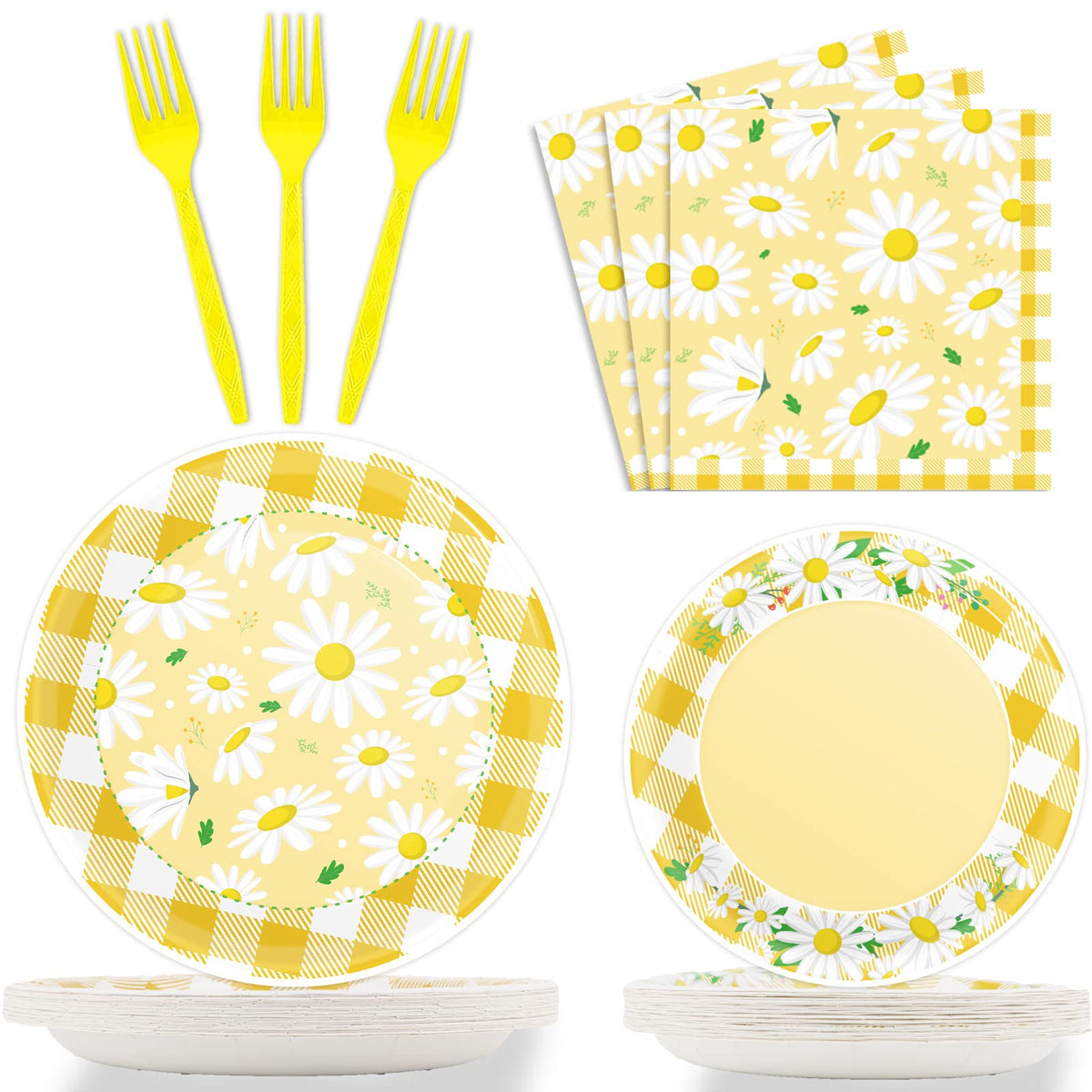 96 Pcs Daisy Flower Party Supplies for 24 Guests Daisy Party Tableware Set Yellow Daisy Flower Birthday Party Pack Paper Plate N