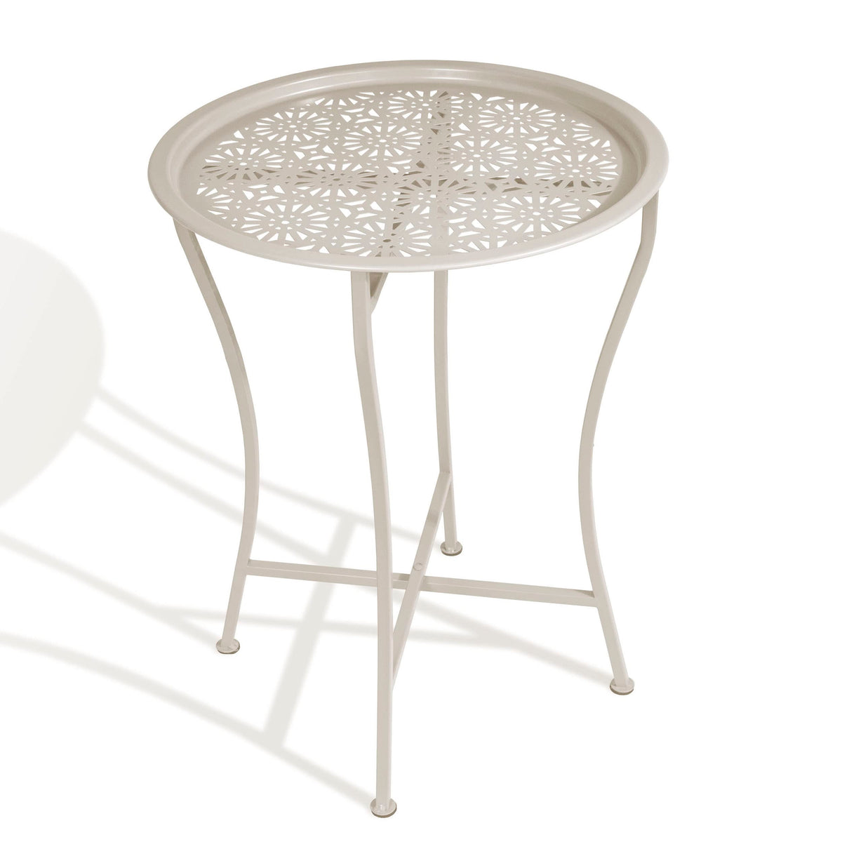 Atlantic Daisy Tray Table, Heavy-Duty Metal Construction, Uv-Coated For Outdoor Use, Foldable Stand With Removable Daisy Pattern Top Tray, Pn 82050198 In Stone