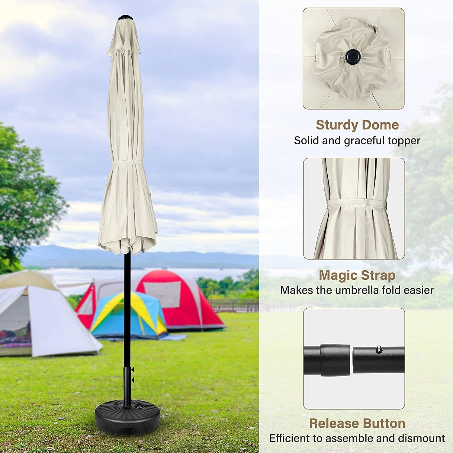 Simple Deluxe 2 Pack 9Ft Outdoor Patio Umbrella Table Market Umbrella With Push Button Tilt And Crank, 8 Sturdy Ribs, Uv Protection Waterproof For Garden, Lawn, Deck, Backyard, Pool, Creamy White