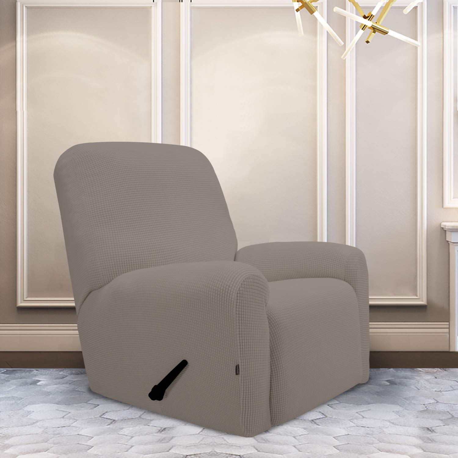 Purefit Stretch Recliner Sofa Slipcover With Pocket – Spandex Jacquard Non Slip Soft Couch Sofa Cover, Washable Furniture Protector With Elastic Bottom For Kids (Recliner, Taupe)