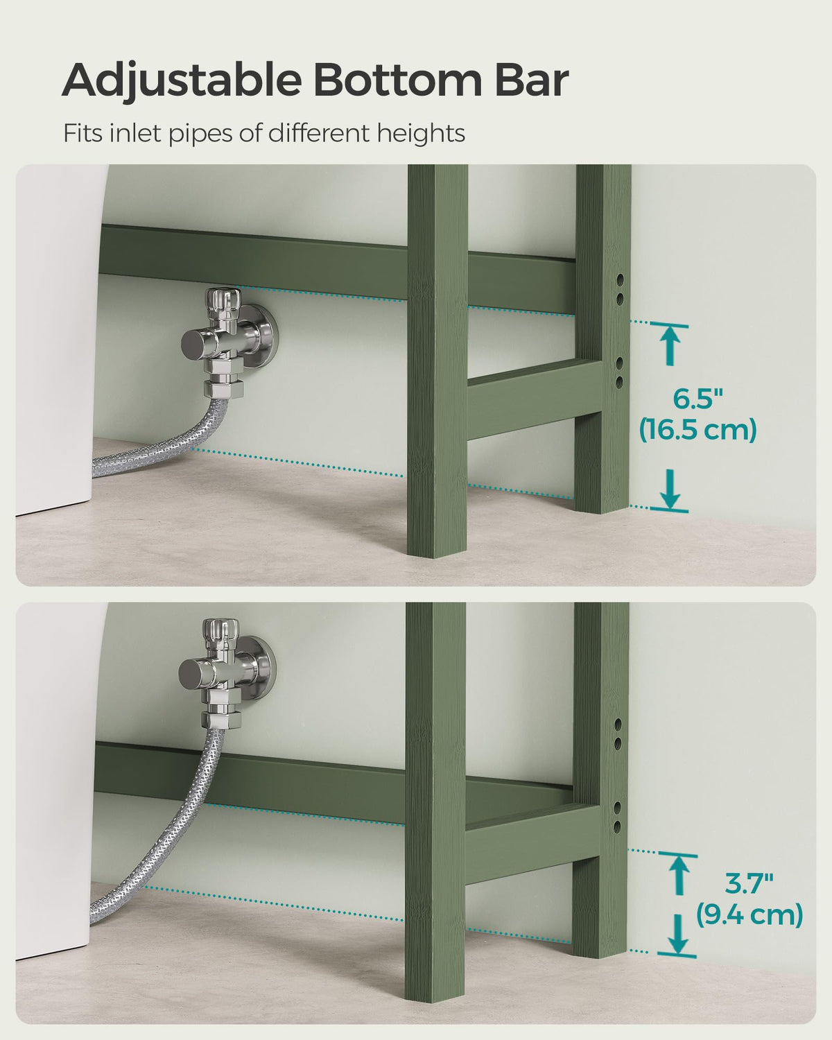 Songmics Over The Toilet Storage, 3-Tier Over Toilet Bathroom Organizer With Adjustable Shelf, Fit Most Toilets, Space-Saving, Forest Green Ubts001C01