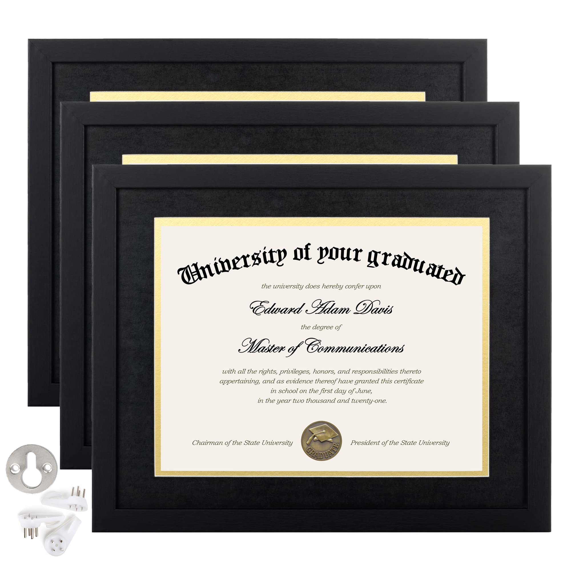 upsimples 11x14 Diploma Frame Certificate Degree Document Frame with High Definition Glass, 3 Pack Diploma Frames 8.5 x 11 with 