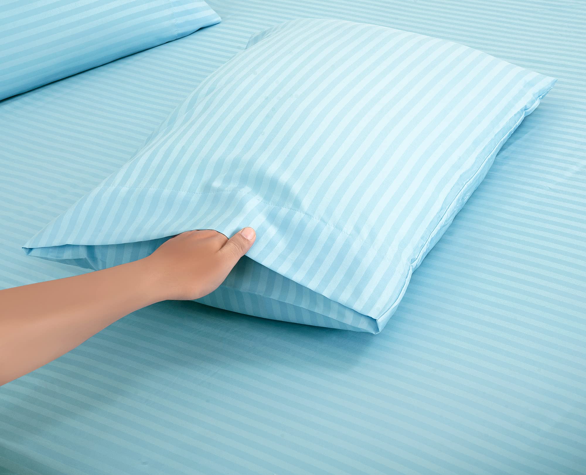 Royale Linen Striped Bed Sheet Set -Brushed Microfiber 1800 Bedding - 1 Fitted Sheet 1 Flat Sheet 2 Pillowcase - 4 Piece Damask