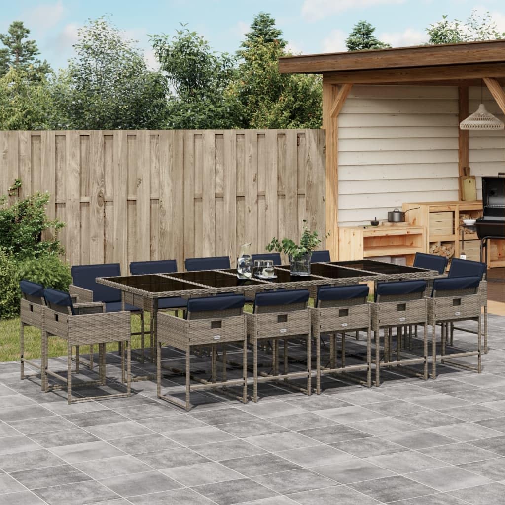 vidaXL Patio Dining Set with Cushions 15pc Gray Poly Rattan - Garden Table & Foldable Chairs w/Removable Covers, Tempered Glass Outdoor Patio Furniture Product Subtitle 50: All-Weather Rattan ...