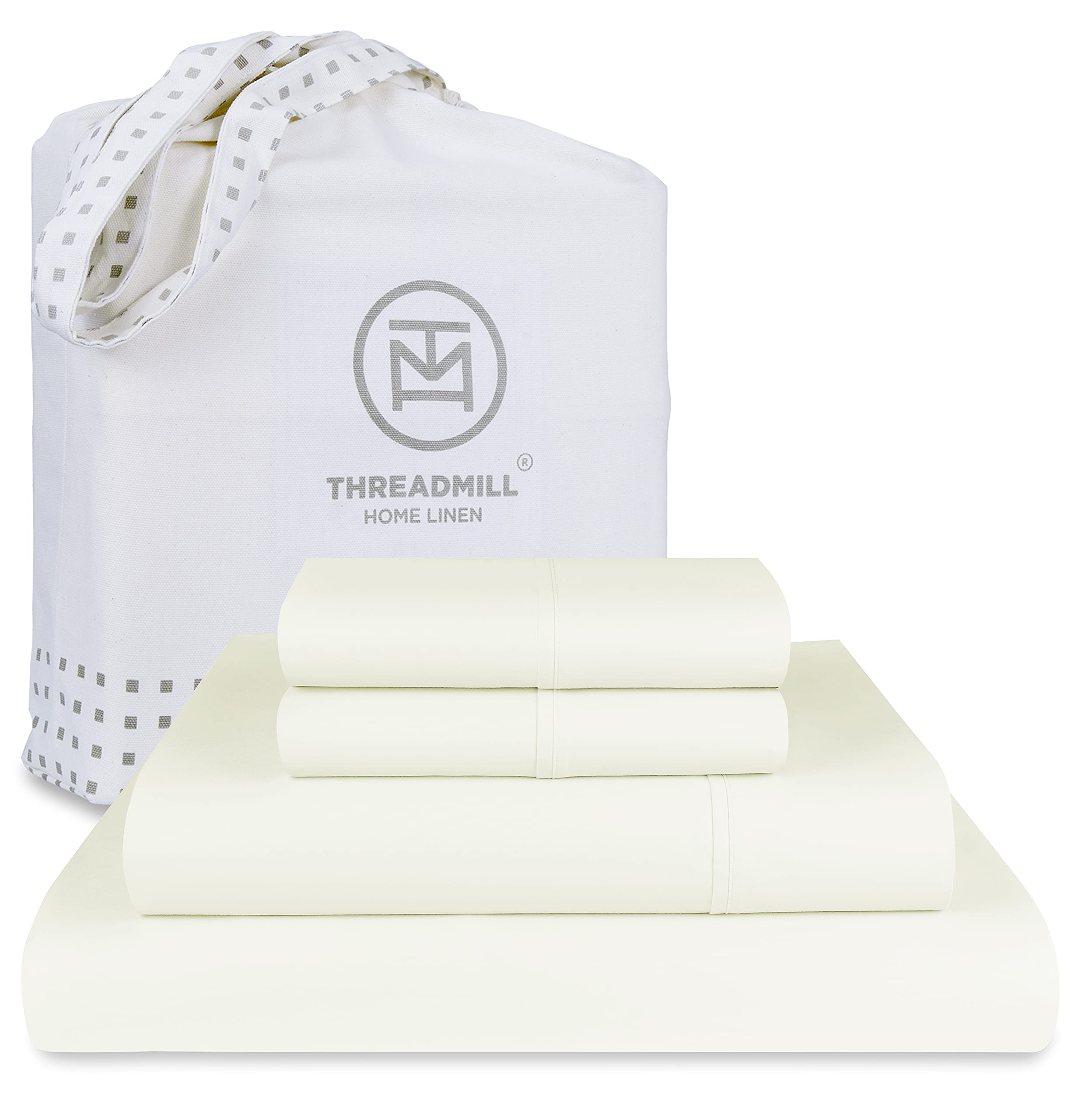 Threadmill Luxury 800 Thread Count Full Size 100% Cotton Sheets - Ivory Sateen Weave Bed-Sheets, Better Than Egyptian Cotton, 4