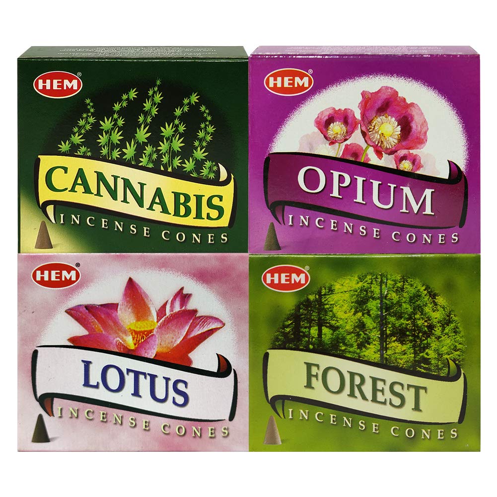 Hem Incense Cones Variety Pack #2 And Cone Incense Burner Bundle With 4 Most Liked Fragrances