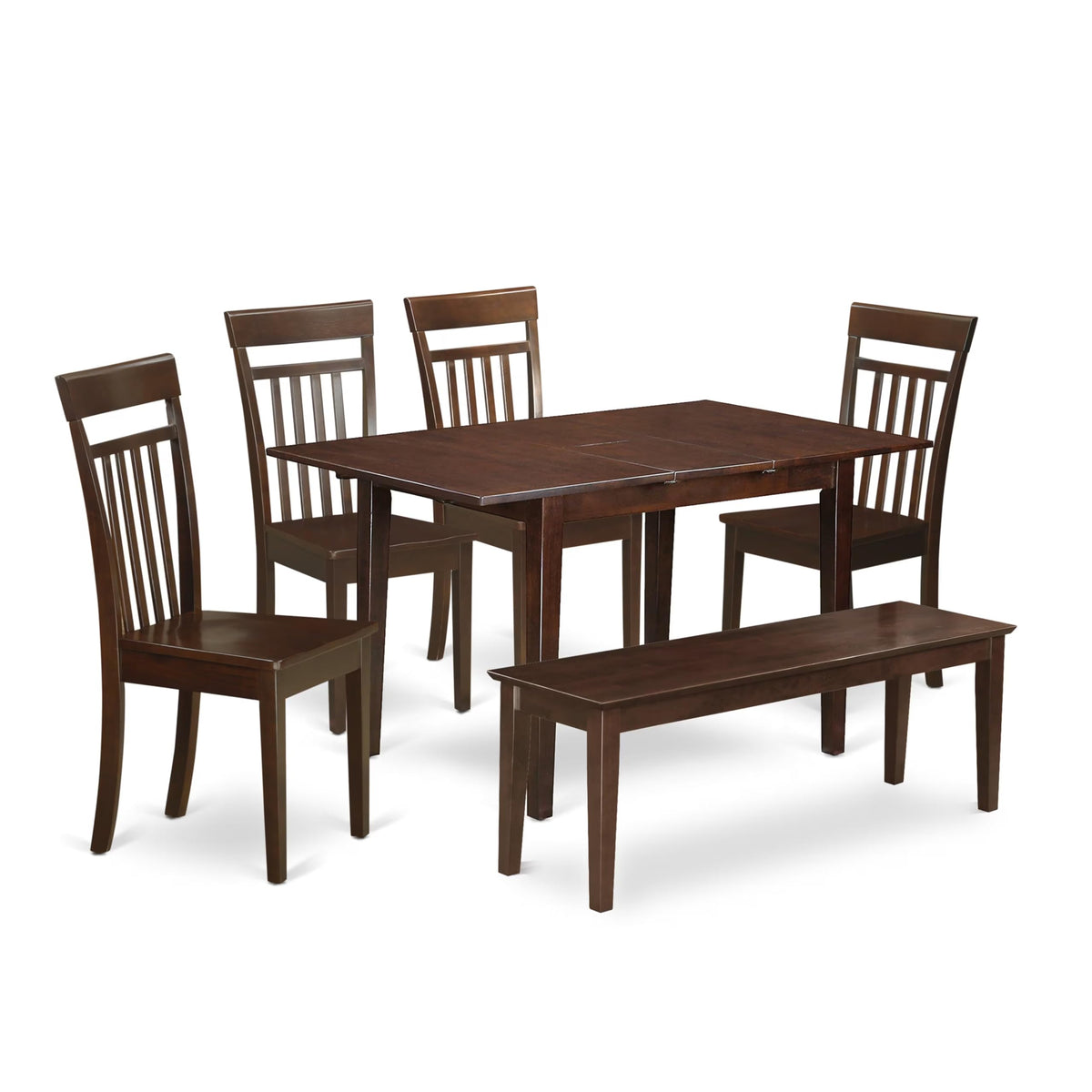 East West Furniture Psca6-Mah-W 6 Piece Dining Set Contains A Rectangle Dining Room Table With Butterfly Leaf And 4 Kitchen Chairs With A Bench, 32X60 Inch, Mahogany