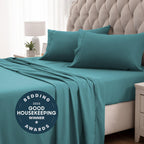 Sleep Zone Nanotex Super Soft Cooling King Bed Sheets Set 4 Piece - Easy Care Fitted Flat Sheet & Pillowcase Sets - Wrinkle Free, Fade Resistant, Deep Pocket 16' (Teal, King)