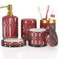 5Pcs Bathroom Accessories Set, Glass Soap Dispenser Set with Rust Proof Stainless Steel Pump, Soap Holder, Toothbrush Holder, Tu