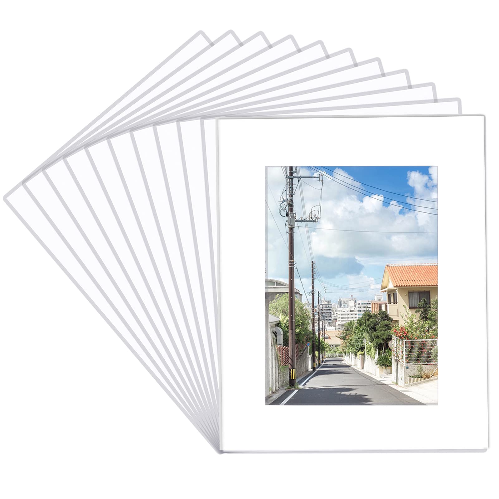 15 Pack 8x10 White Picture Mats, Frame Mattes for 5x7 Pictures Photo Frame Mat Core Bevel Cut Mat Board Show Kit for Photos, Pri