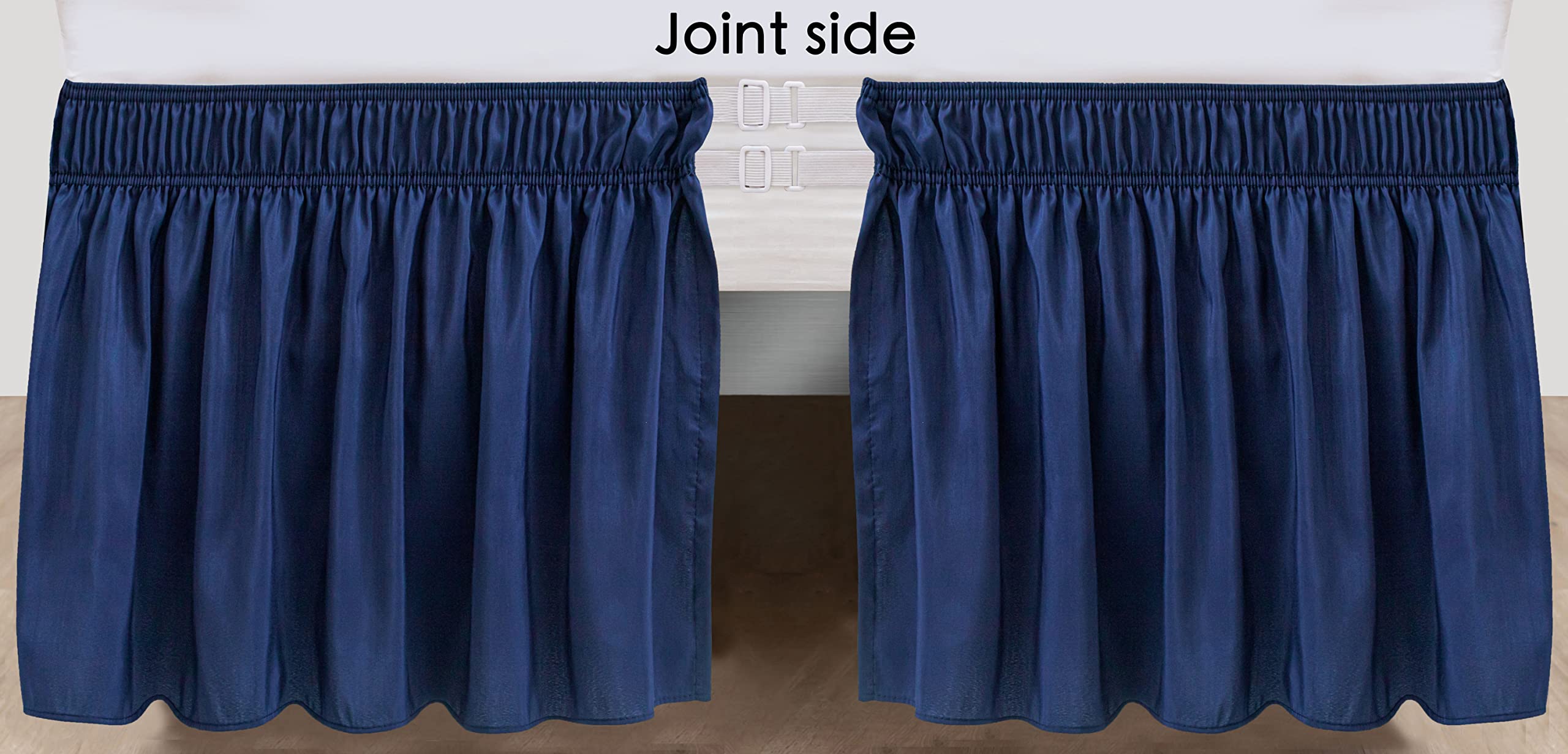 Biscaynebay Wrap Around Bed Skirts With Split Corners For Full Beds 14' Drop, Navy Elastic Dust Ruffles Easy Fit Wrinkle & Fade Resistant Silky Luxurious Fabric Solid Machine Washable