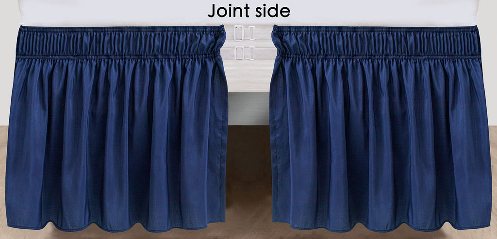 Biscaynebay Wrap Around Bed Skirts With Split Corners For Queen Beds 14' Drop, Navy Elastic Dust Ruffles Easy Fit Wrinkle & Fade Resistant Silky Luxurious Fabric Solid Machine Washable