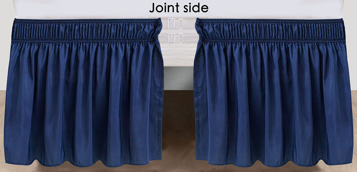 Biscaynebay Wrap Around Bed Skirts With Split Corners For Queen Beds 14' Drop, Navy Elastic Dust Ruffles Easy Fit Wrinkle & Fade Resistant Silky Luxurious Fabric Solid Machine Washable