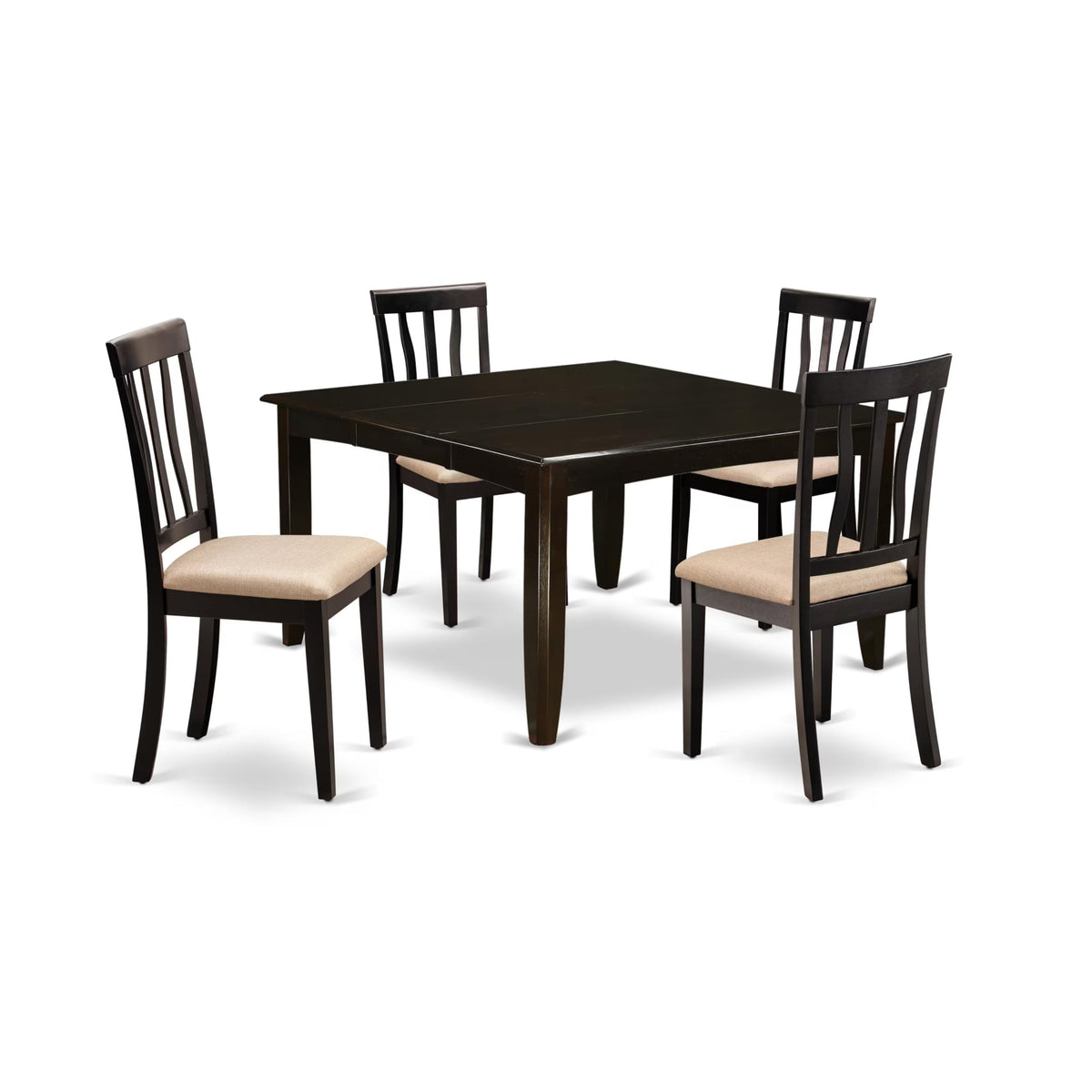 East West Furniture PFAN5-CAP-C 5 Piece Dining Room Table Set Includes a Square Kitchen Table with Butterfly Leaf and 4 Linen Fabric Upholstered Dining Chairs, 54x54 Inch, Cappuccino