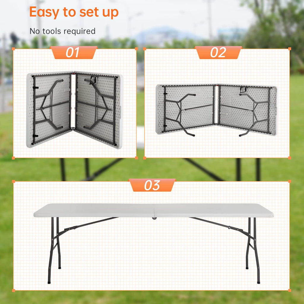 Outdoor Dining Table 8Ft Plastic Camping Table Portable Party Table With Carrying Handle For Parties Wedding Bbq Camping Dining Kitchen
