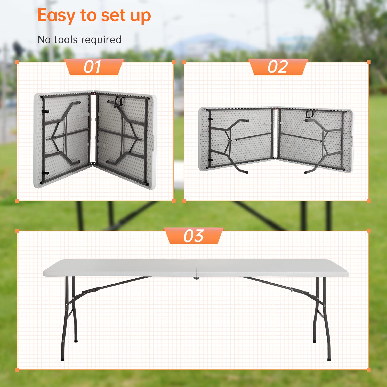 Outdoor Dining Table 8Ft Plastic Camping Table Portable Party Table With Carrying Handle For Parties Wedding Bbq Camping Dining Kitchen