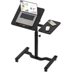 Shw Tim Rolling Adjustable Laptop Cart With Tilting Desktop And Side Shelf, Black