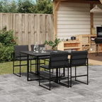 vidaXL 5 Piece Patio Dining Set with Cushions - Black Textilene Chairs and Tempered Glass Table, UV-Resistant, Compact Storage - Outdoor/Garden/Backyard Furniture
