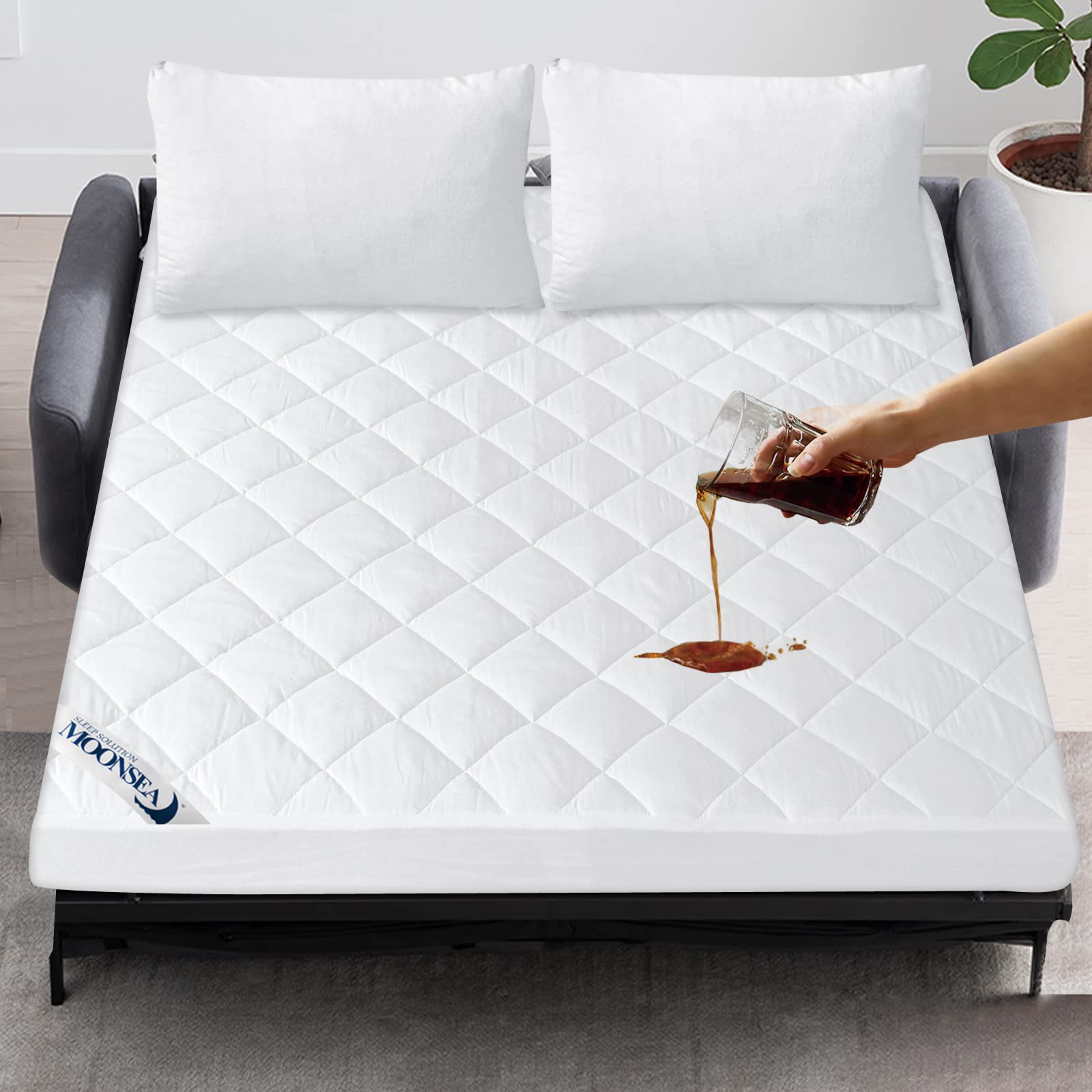 Waterproof Sofa Bed Mattress Protector Pad, Absorbent Full Sleeper Sofa Mattress Topper Cover Quilted, Fitted Mattress Protector