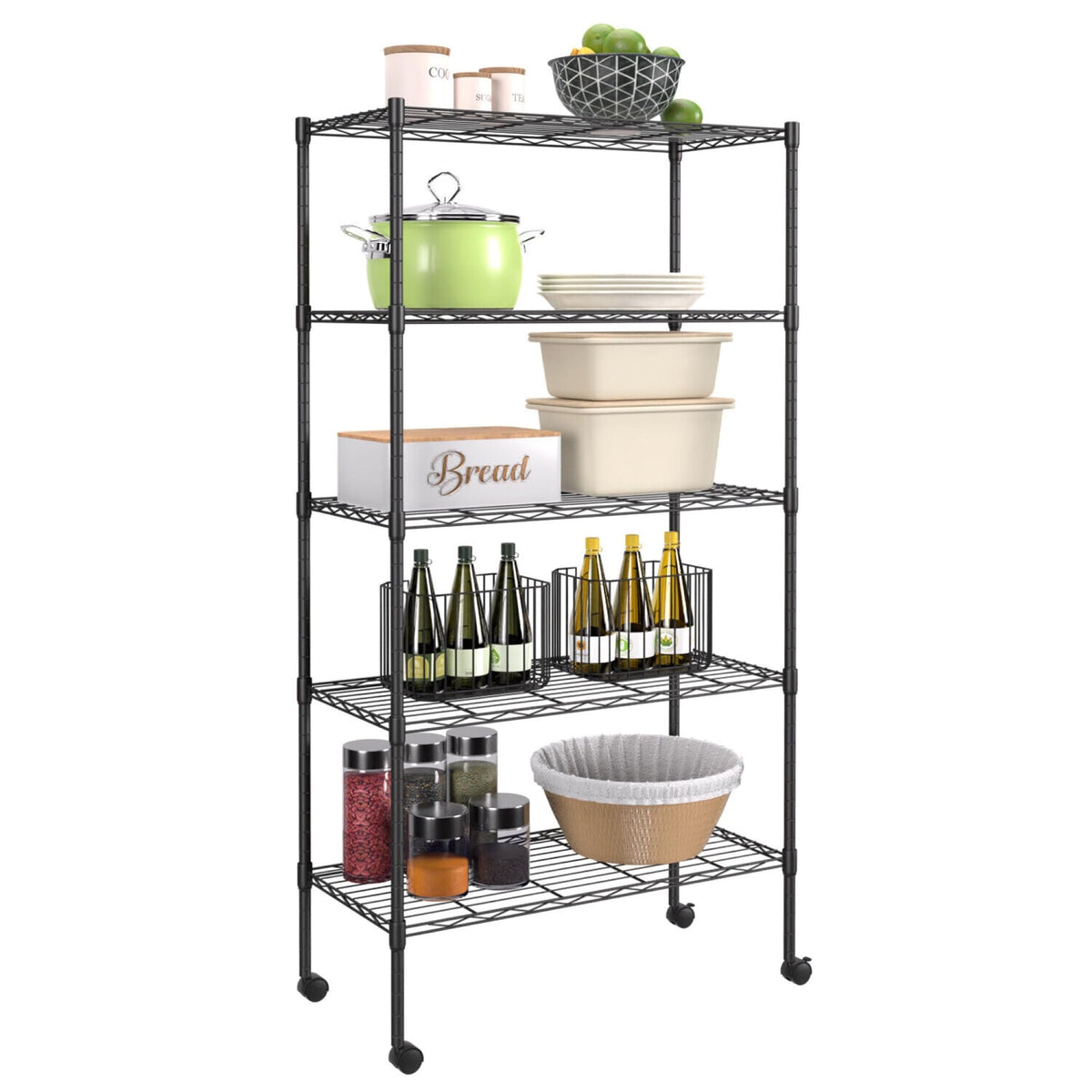 Storack 5 Shelf Heavy Duty Height Adjustable Foldable Boltless Wire Shelving Kitchen Storage Free Standing Rack Shelves For Mult