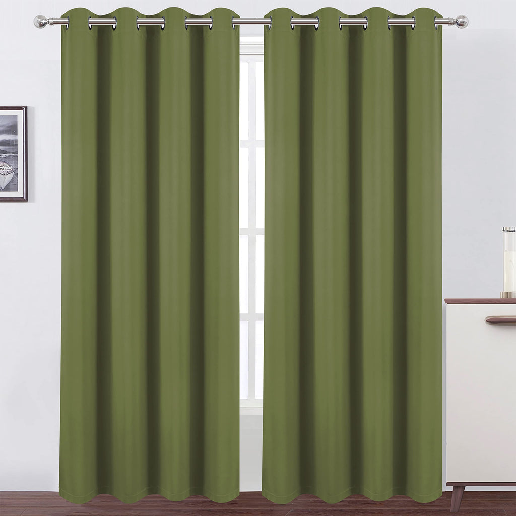 Lemomo Olive Green Thermal 100% Blackout Curtains/52 X 95 Inch/Set Of 2 Panels Room Darkening Curtains For Bedroom And Living Ro