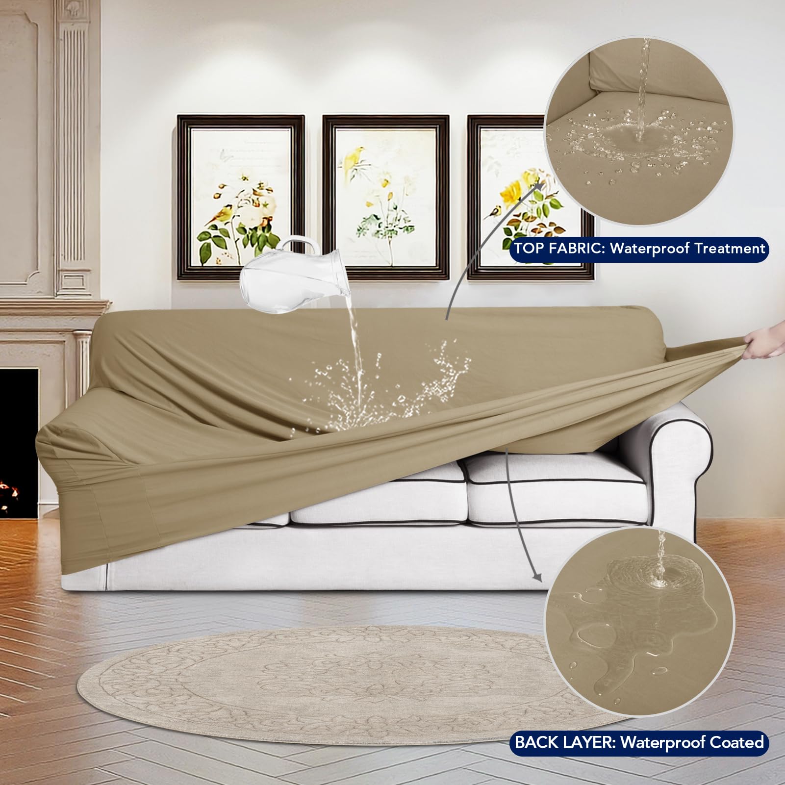 Purefit 100% Dual Waterproof Couch Cover Slipcovers For Couches And Sofas - Stretch Non Slip Fleece Sofa Covers Washable, Leakproof Furniture Protector For Kids, Pets, Dog (Oversized Sofa, Natural)