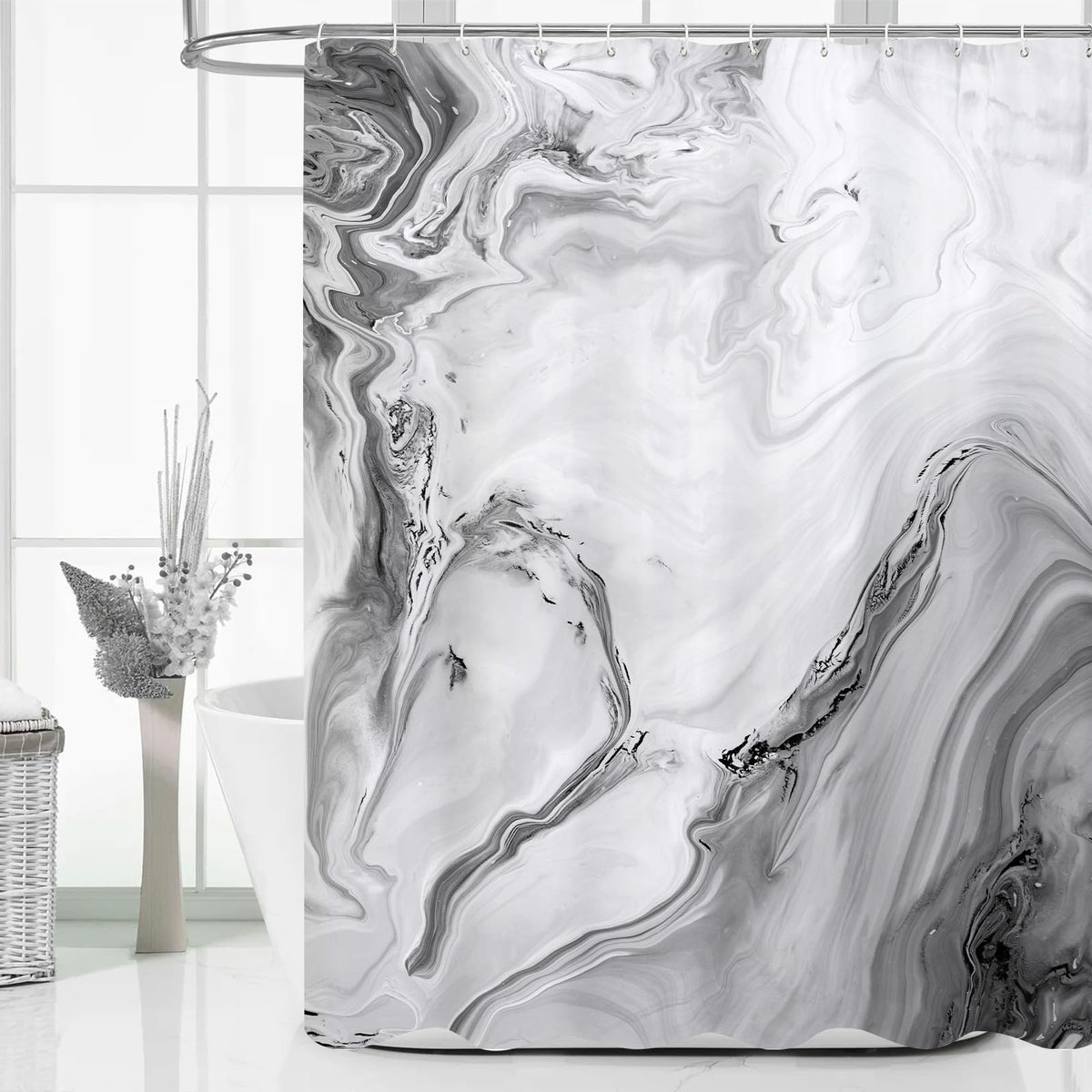 MitoVilla Grey Marble Extra Long Shower Curtain Set 72 x 84, Modern Ombre 84 inch XL Shower Curtains for Chic Bathroom Decor, Ab