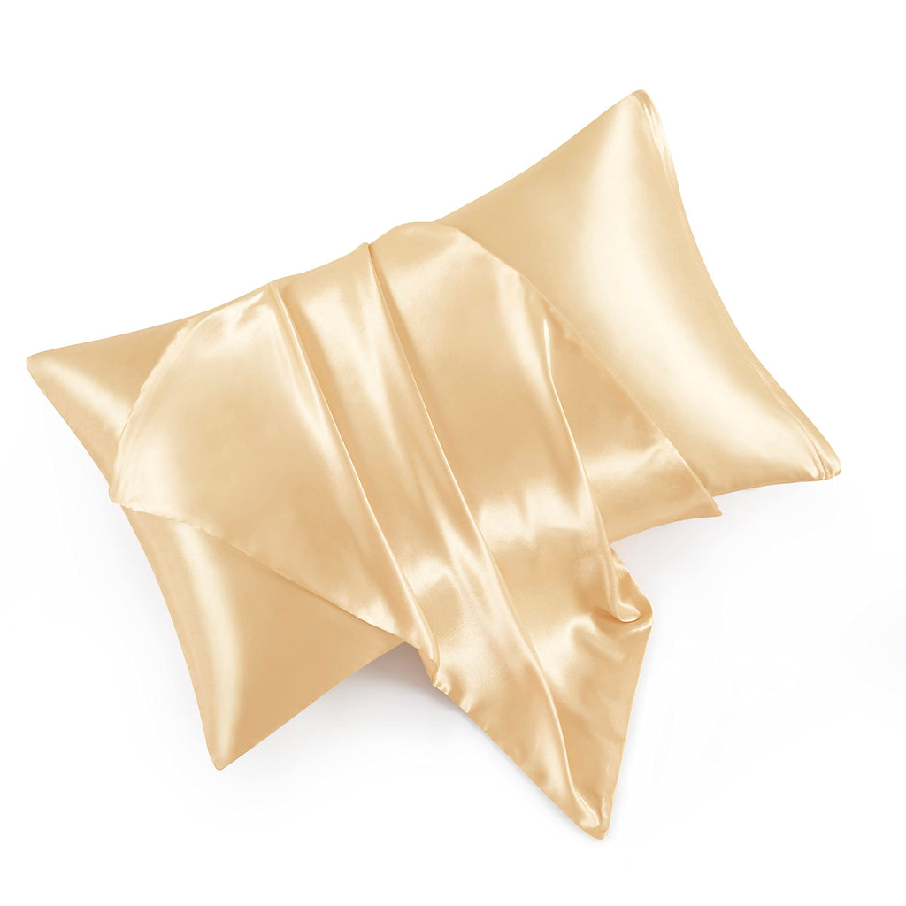 Hommxjf Satin Pillowcases With Zipper (20X26),Standard Size Pillowcases Set Of 2, Gold Silk Pillowcase For Hair And Skin