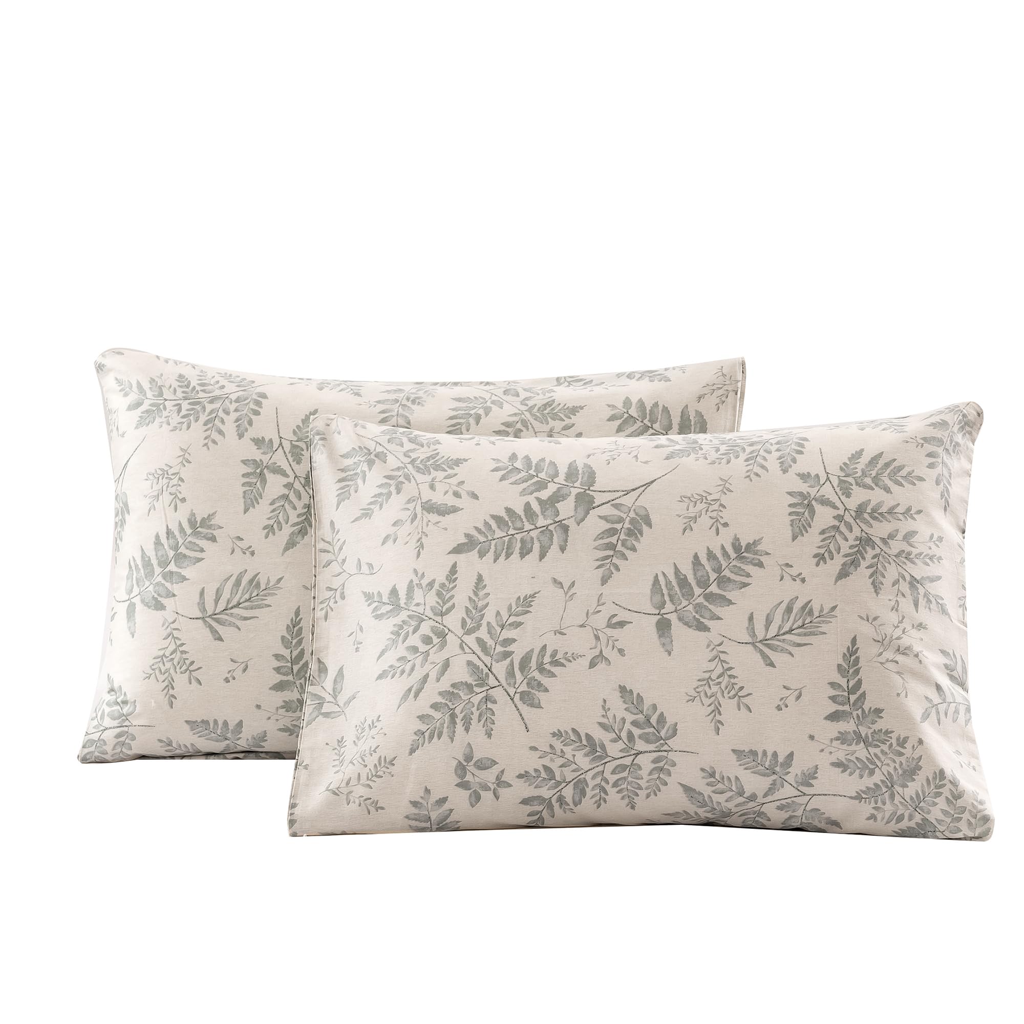 Ecocott 2 Pack Pillowcase King Size With Green Botanical Plant Leaves Pattern Pillow Cases Set, 100% Cotton King Pillow Covers E
