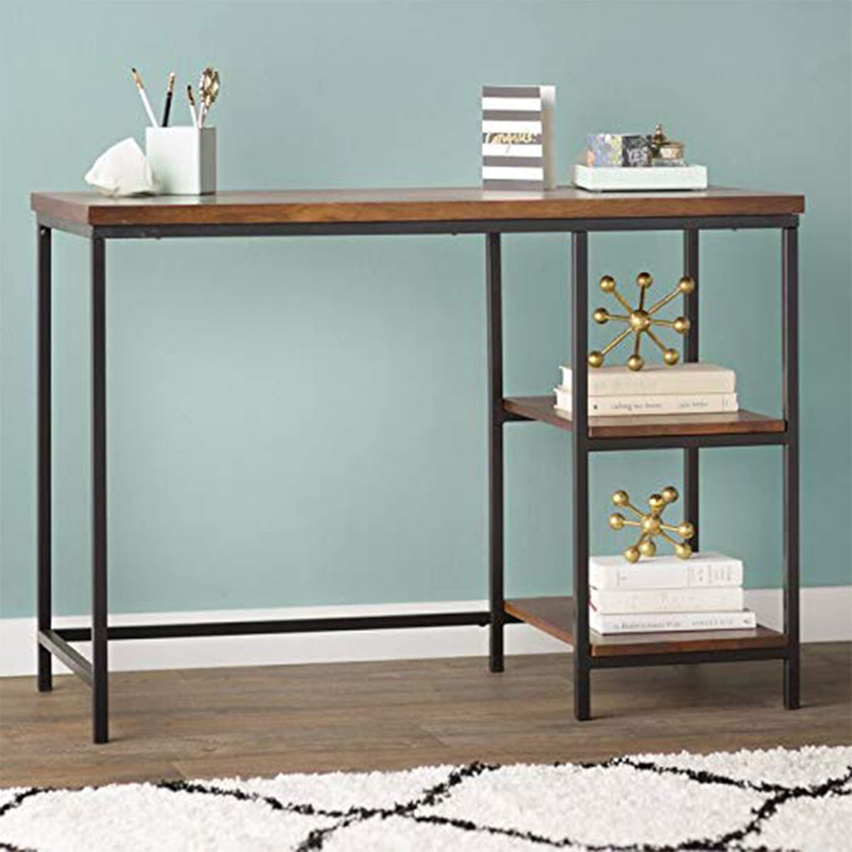 Jgs Iron Frame Solid Wooden Finish Writing Study Table For Students Office Desk Computer Table Furniture For Home Living Room