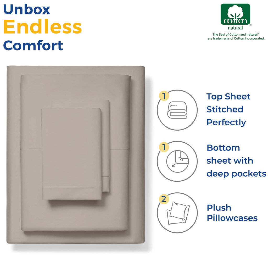 Thread Spread Luxury Sheets 600 Thread Count - Egyptian Cotton Quality California King Size Sheet Set - Deep Pocket Fitted Bedding Sheet & Pillowcases - 4 Pc Breathable - Taupe Sheets For Boys & Girls