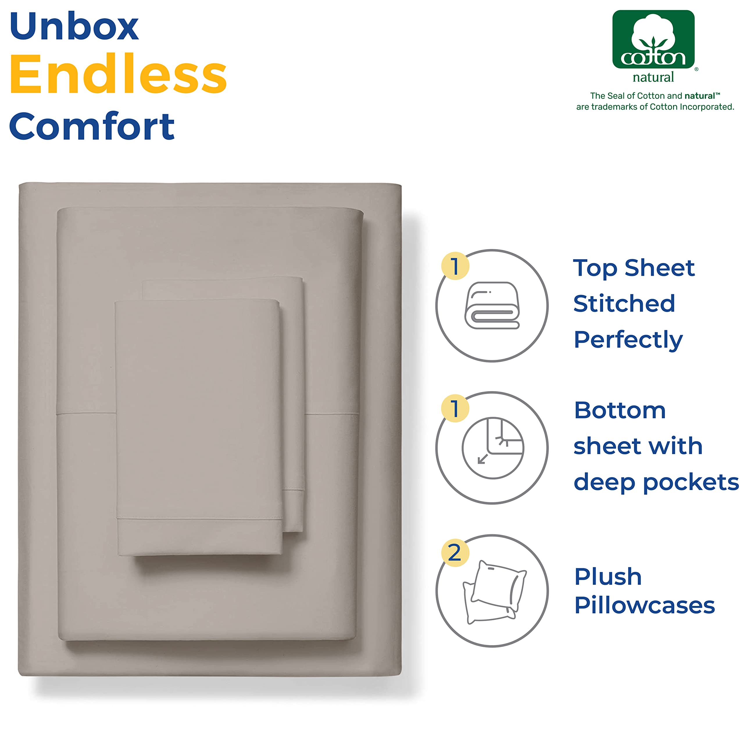 Thread Spread Luxury Sheets 600 Thread Count - Egyptian Cotton Quality California King Size Sheet Set - Deep Pocket Fitted Bedding Sheet & Pillowcases - 4 Pc Breathable - Taupe Sheets For Boys & Girls