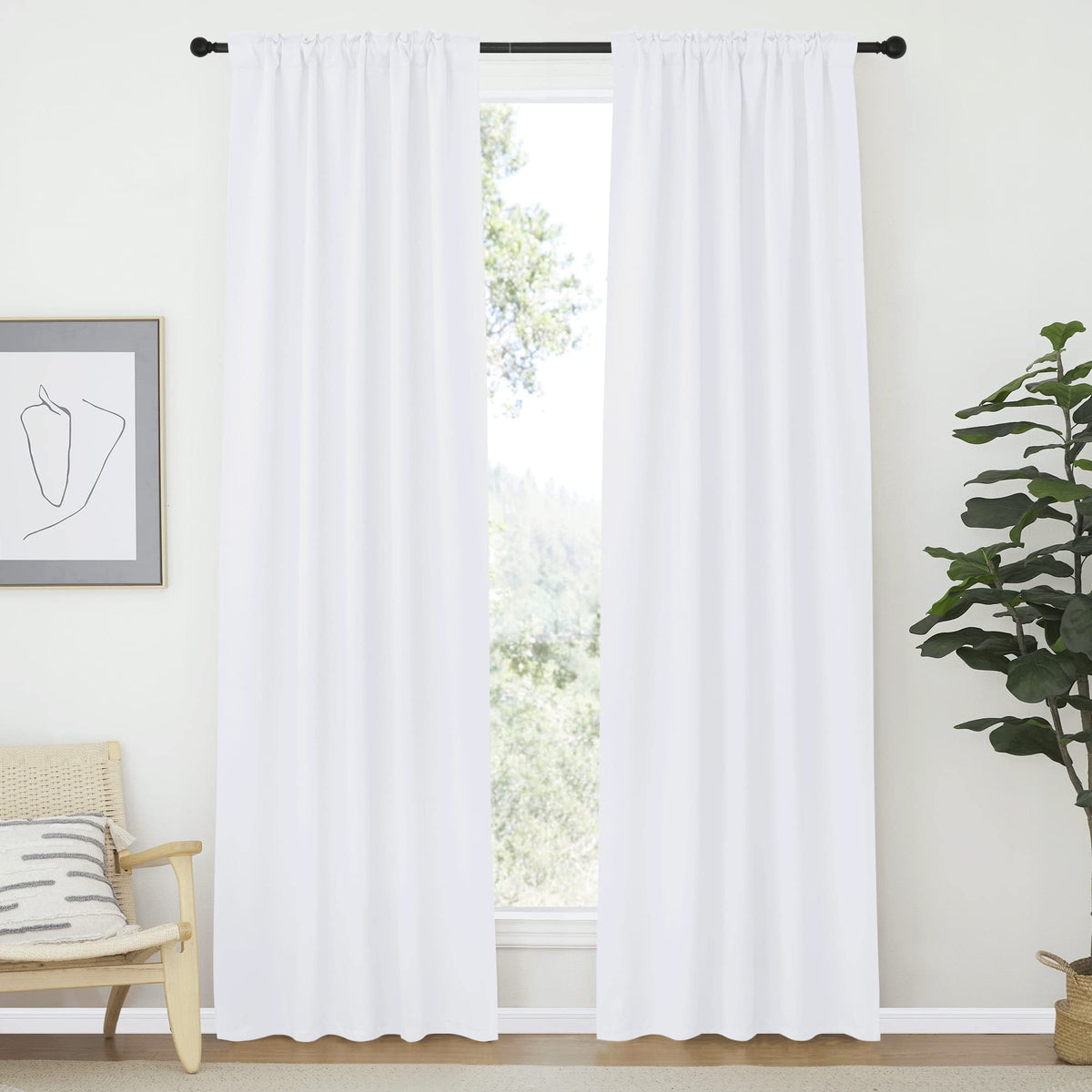 Nicetown Living Room Curtains - (White Color) W42 X L84, Set Of 2, Home Decor Modern Drapery Panels For Office/School/Hospital Window