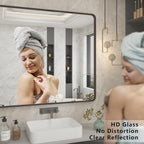 Charmor 48X40 Bronze Bathroom Mirror, Brushed Bronze Metal Frame Mirrors For Wall, Rounded Rectangle Bronze Mirror For Vanity,Fa