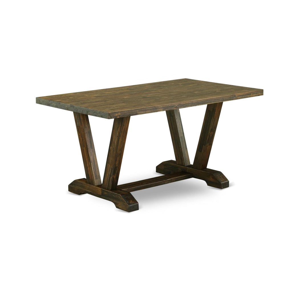 East West Furniture V776Ab747-5 5 Piece Kitchen Table & Chairs Set Includes A Rectangle Dining Room Table With V-Legs And 4 Light Sable Linen Fabric Parsons Chairs, 36X60 Inch, Multi-Color