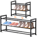 Bumusty 3-Tier Expandable Shoe Rack For Closet, 18-33    Adjustable Shoe Rack For Small Space, Small Shoe Organizer For Front Do