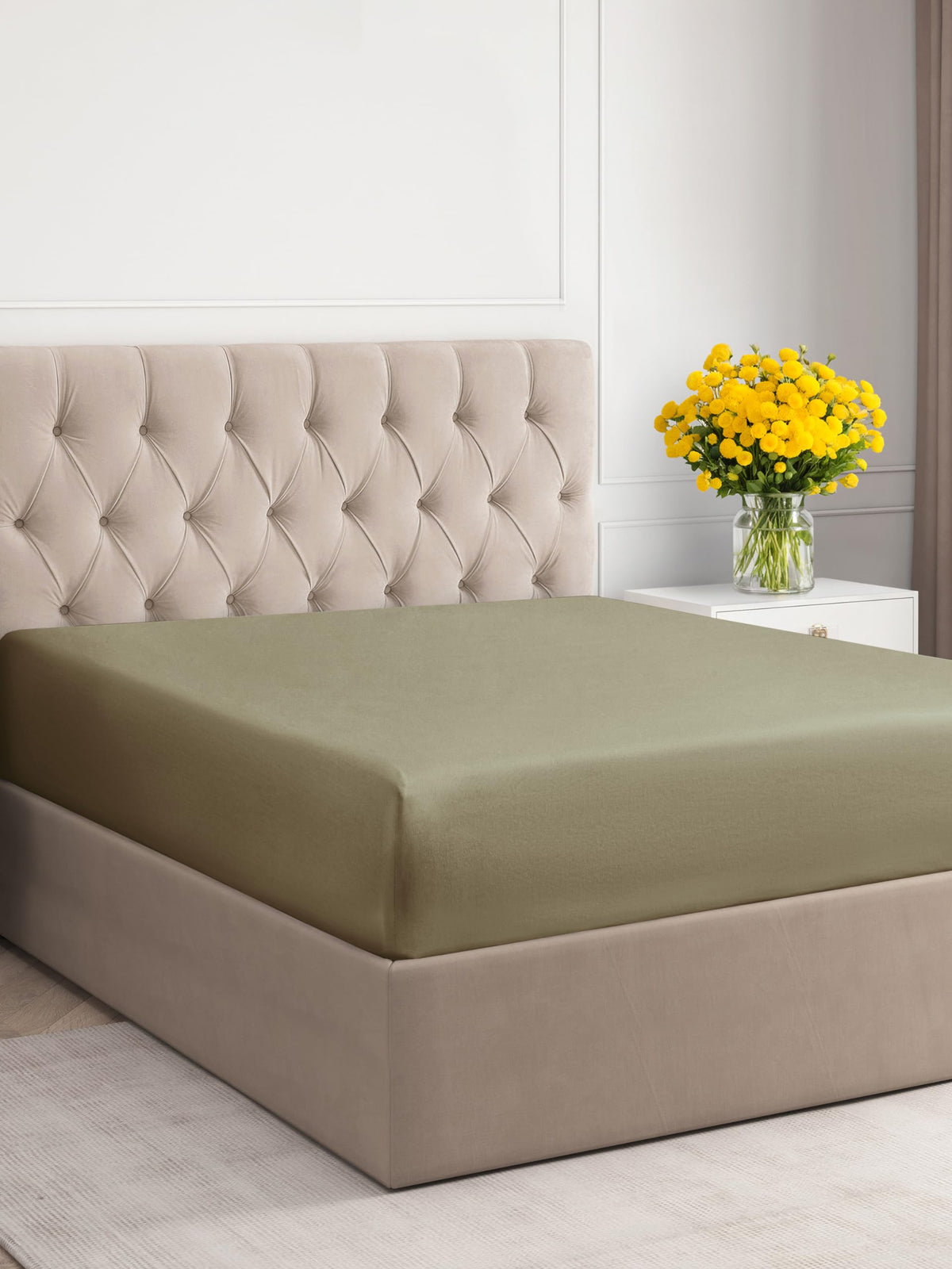 Full Size Fitted Bed Sheet - Hotel Luxury Single Fitted Sheet Only - Fits Mattress Up To 16 - Extra Soft, Wrinkle Free, Breathable, And Cooling - Bottom Fitted Sheet - Khaki Single Fitted Sheet Only
