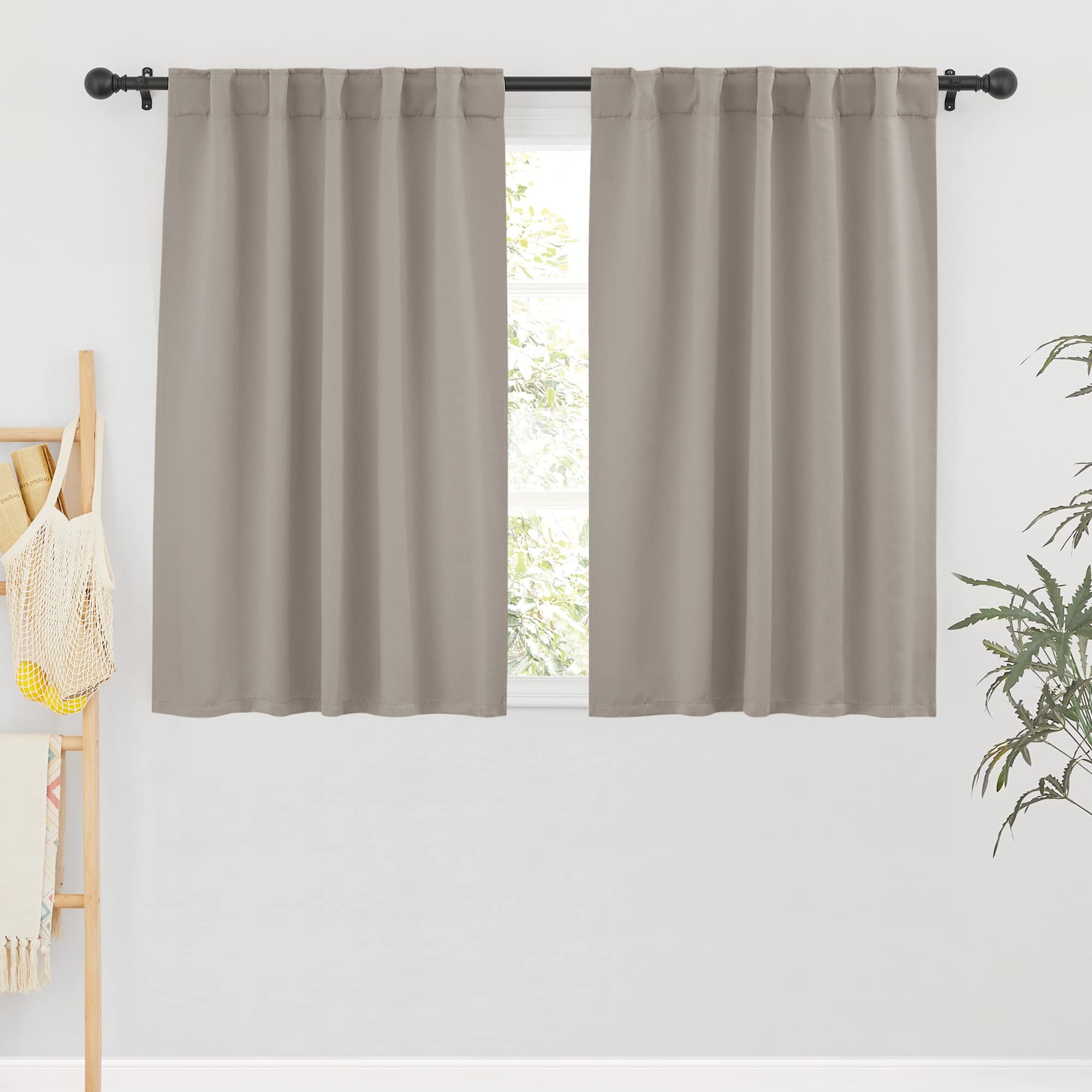 Ryb Home Blackout Curtains For Bathroom - Thermal Insulated Light Block Small Window Curtains, Back Tab Top Curtains For Kitchen Kids Bedroom Home Office, Wide 42 X Long 45 Inches, Sand, 2 Panels